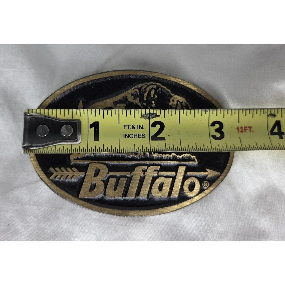 Dynabuckle Buffalo Silhouette Brass Belt Buckle Vintage Rare 1980s USA